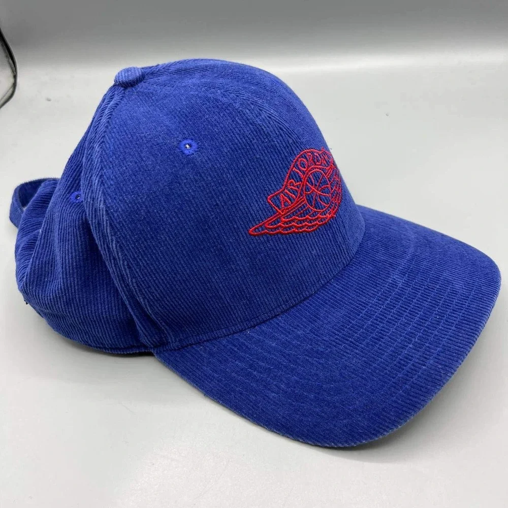 Air Jordan Wings Hat Men Blue Corduroy‎ Jumpman Strap Back Cap